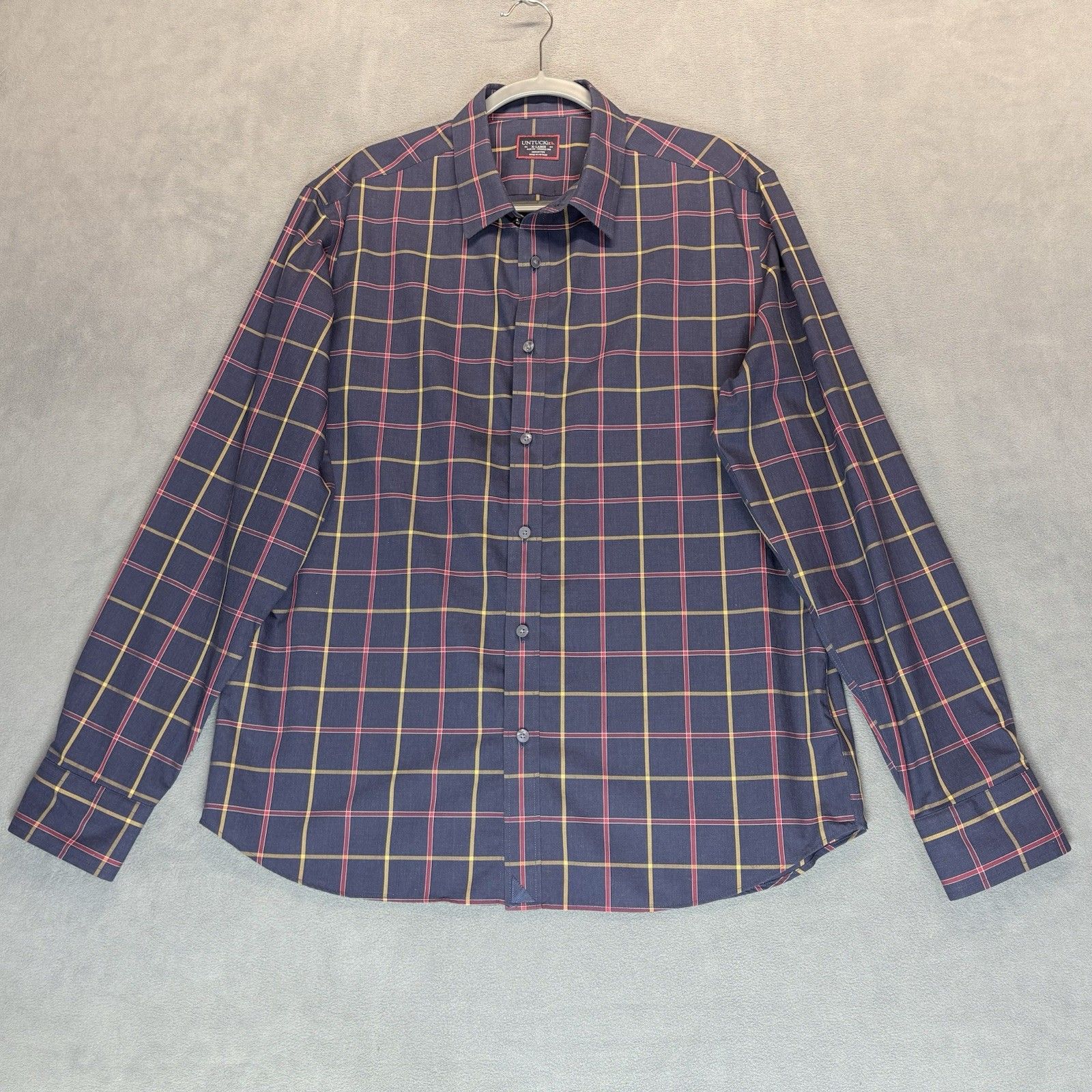 Untuckit Shirt Size Xl Slim Fit Wrinkle Free Navy Plaid Long Sleeve Cotton